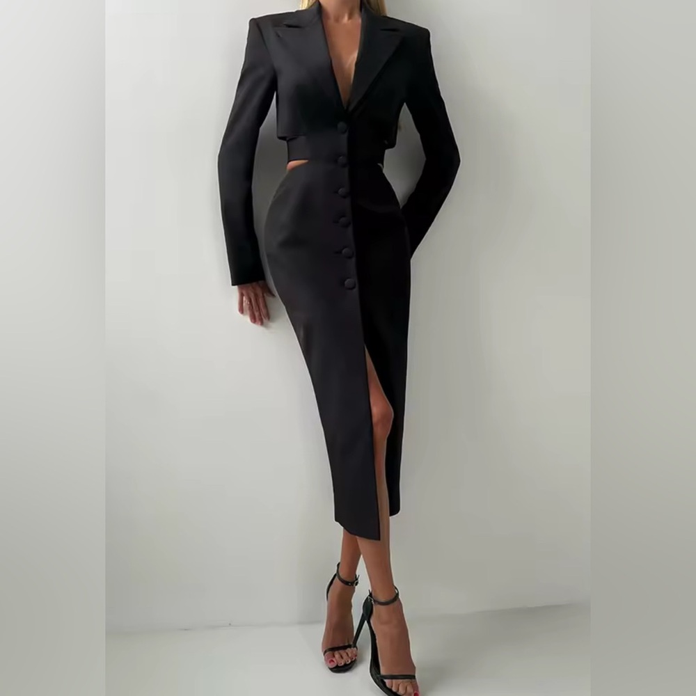 NEW Retail $188 Kendra Splice Black Buttoned Midi Cut Out Blazer Dress